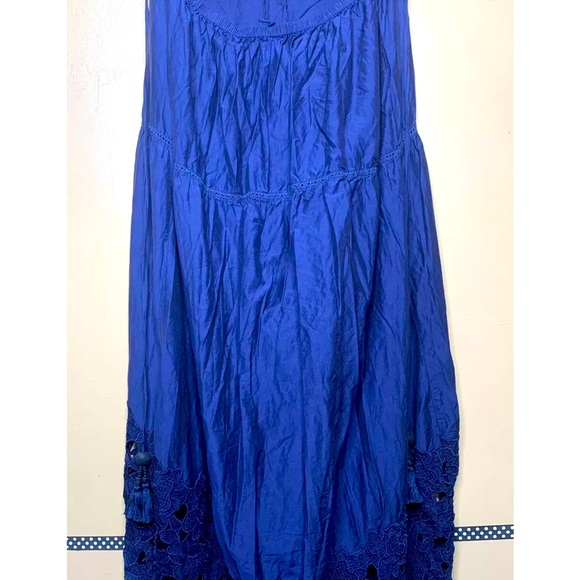 TRYB Tula Shift Dress Blue V Neck Spaghetti Stray Racerback Midi High-Low Hem - Picture 8 of 10